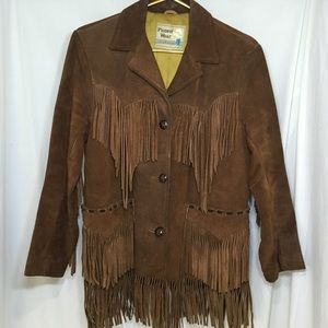 Vtg women's brown suede western fringe jacket 14